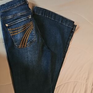 7 For All Mankind Dark Blue Bootcut Jeans with Contrasting Pocket Stitch